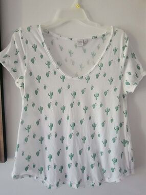 twik White Short Sleeve Tee with Green Cactus Print